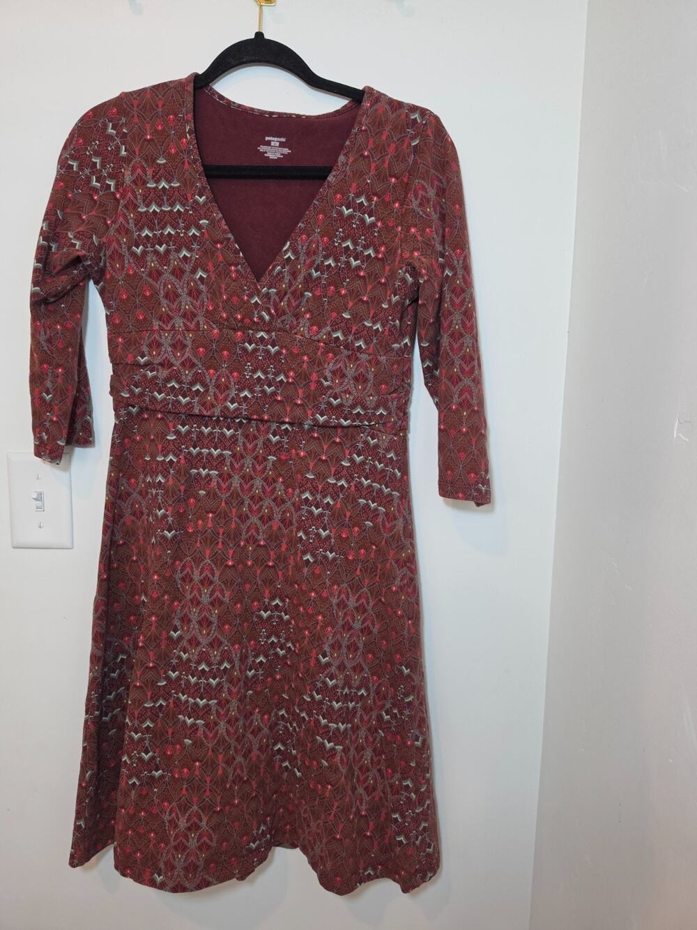 Patagonia Organic Cotton Margot Dress Medium Brown 3/4 Sleeve